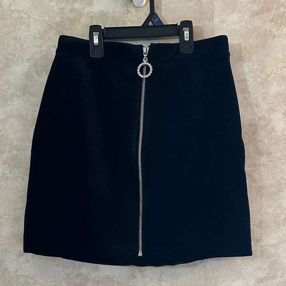Divided Black Pencil Skirt with Silver Zipper